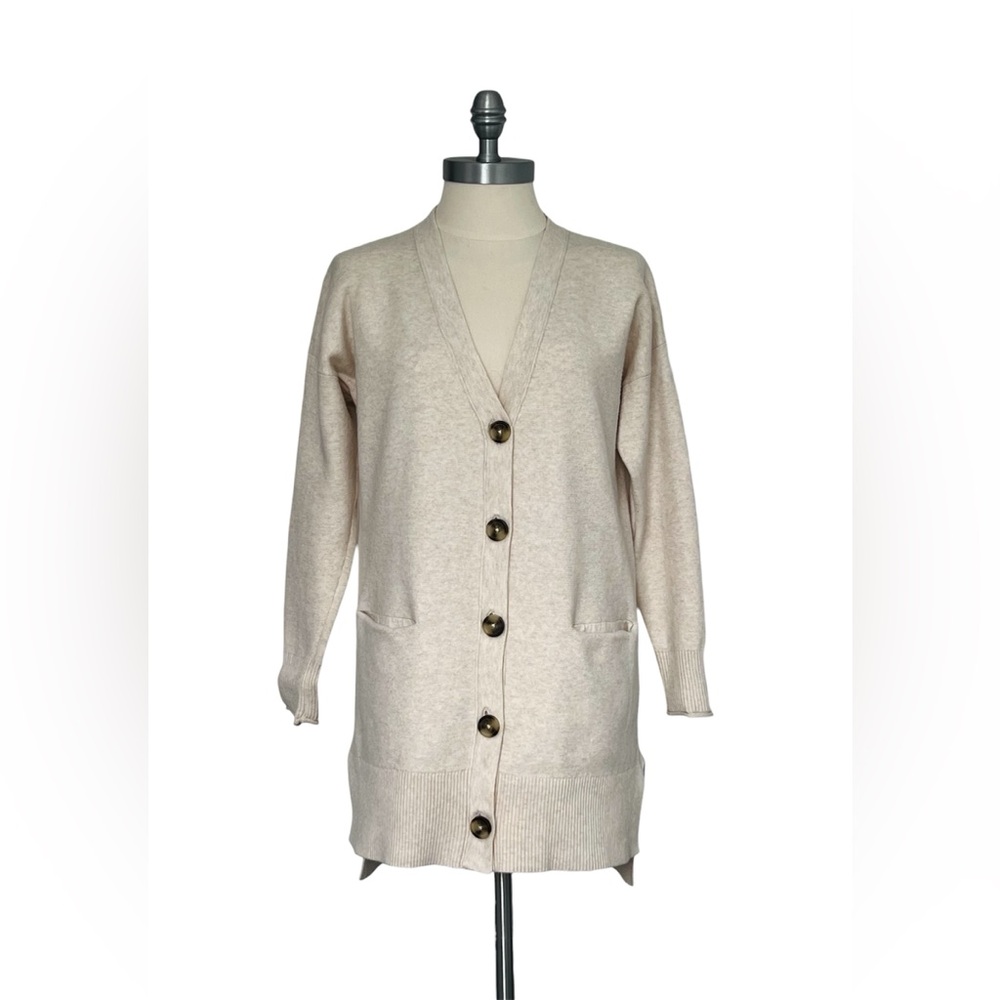 Madewell Miller Knit Cardigan Beige Oatmeal Buttons Pockets Cotton Blend Size XS